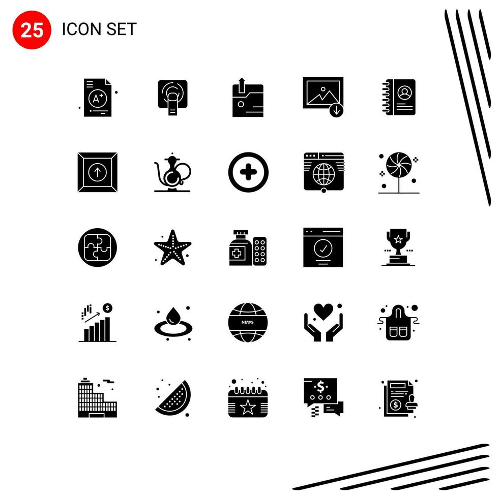 Group of 25 Solid Glyphs Signs and Symbols for box contact business book image Editable Vector Design Elements