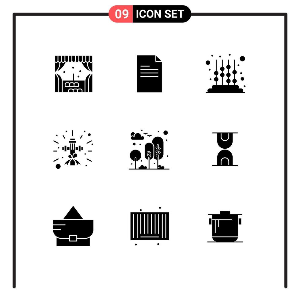 Mobile Interface Solid Glyph Set of 9 Pictograms of nature city kids learning sign cross Editable Vector Design Elements