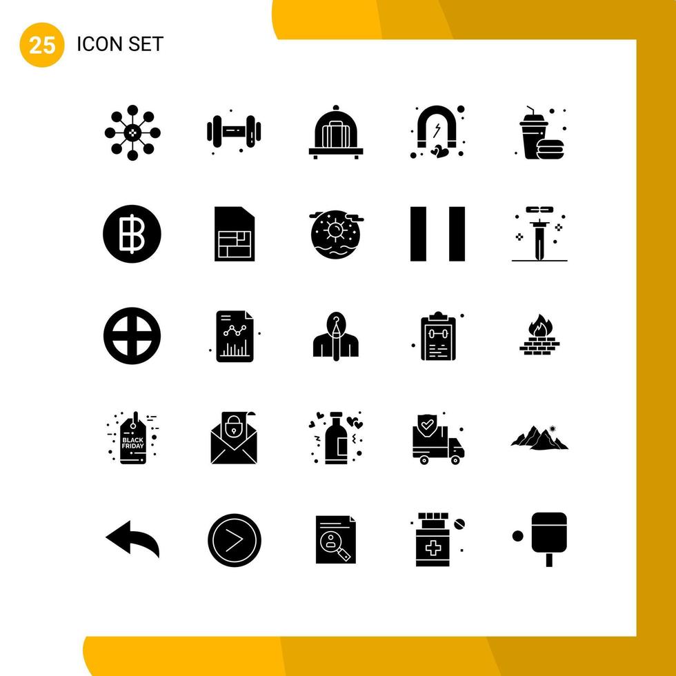 Set of 25 Modern UI Icons Symbols Signs for food drink luggage burger magnet Editable Vector Design Elements