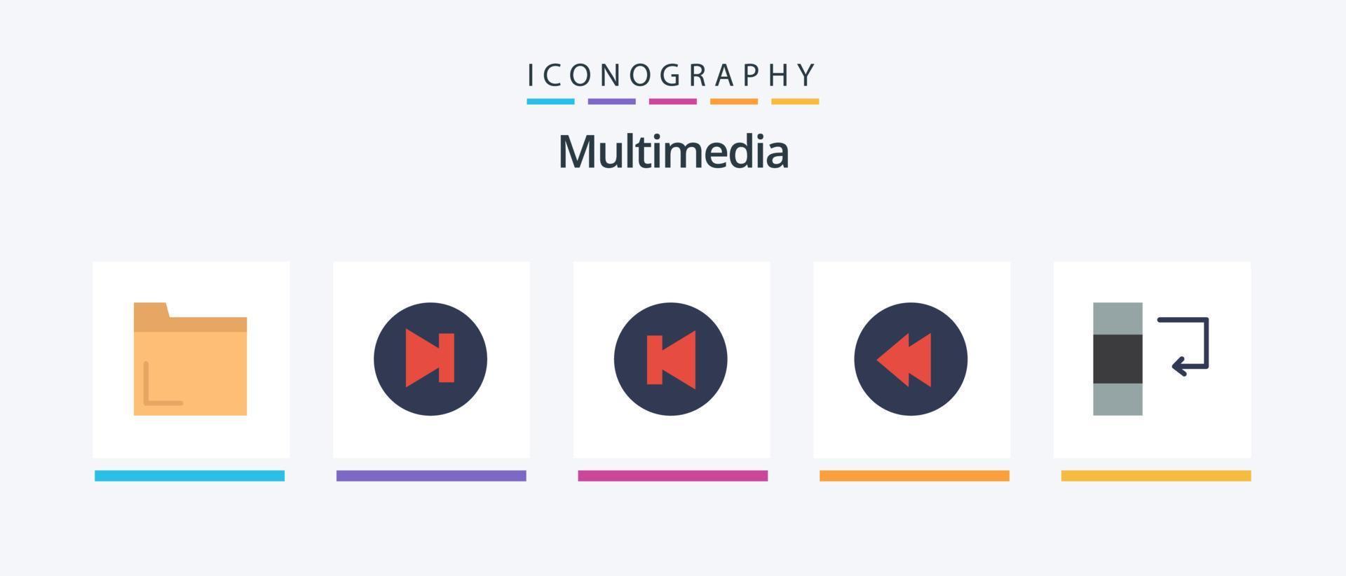 Multimedia Flat 5 Icon Pack Including . previous. data. Creative Icons Design vector