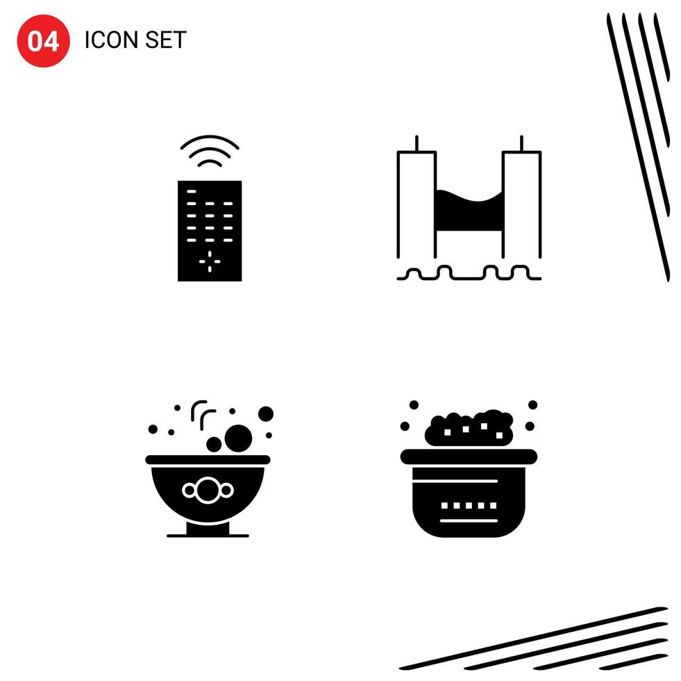 4 User Interface Solid Glyph Pack of modern Signs and Symbols of control food bridge industrial animals Editable Vector Design Elements