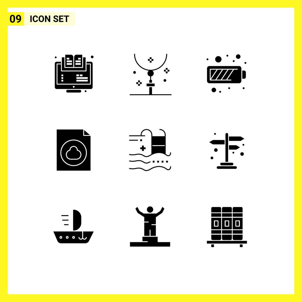 Universal Icon Symbols Group of 9 Modern Solid Glyphs of file cloud halloween energy charging Editable Vector Design Elements