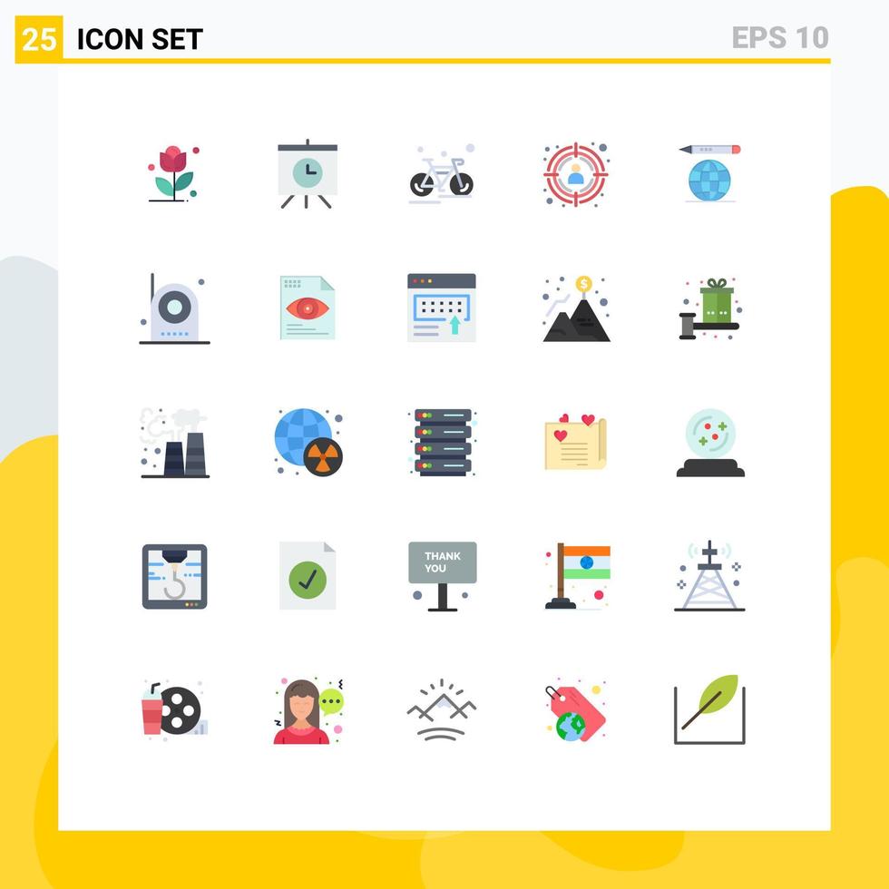 25 Creative Icons Modern Signs and Symbols of camera education globe cycling world target Editable Vector Design Elements