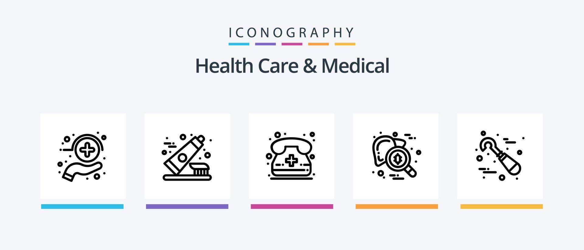 salud cuidado y médico línea 5 5 icono paquete incluso . bp indicador. rayo. sangre presión operador. pasta dental. creativo íconos diseño vector