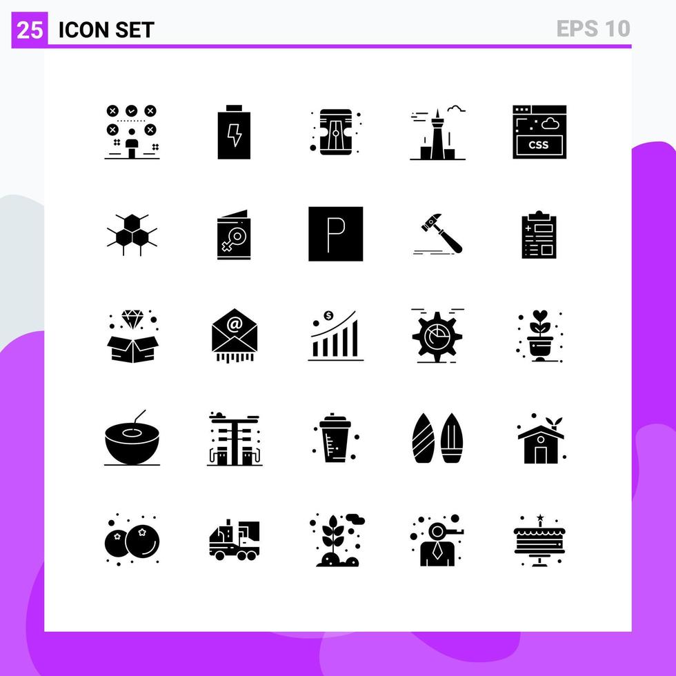 Set of 25 Modern UI Icons Symbols Signs for sheet landmark pencil tower buildings Editable Vector Design Elements