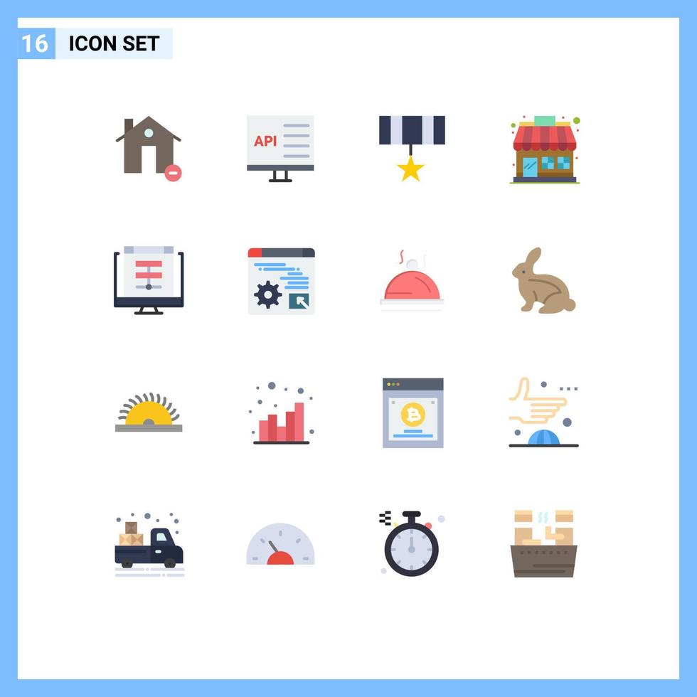 16 Thematic Vector Flat Colors and Editable Symbols of store market store develop market badge Editable Pack of Creative Vector Design Elements