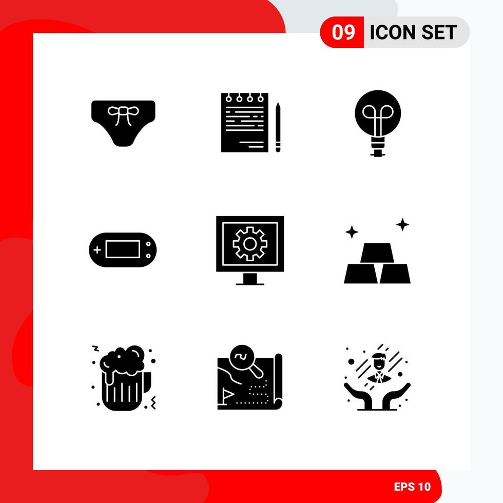 9 Thematic Vector Solid Glyphs and Editable Symbols of control playstation list games design Editable Vector Design Elements