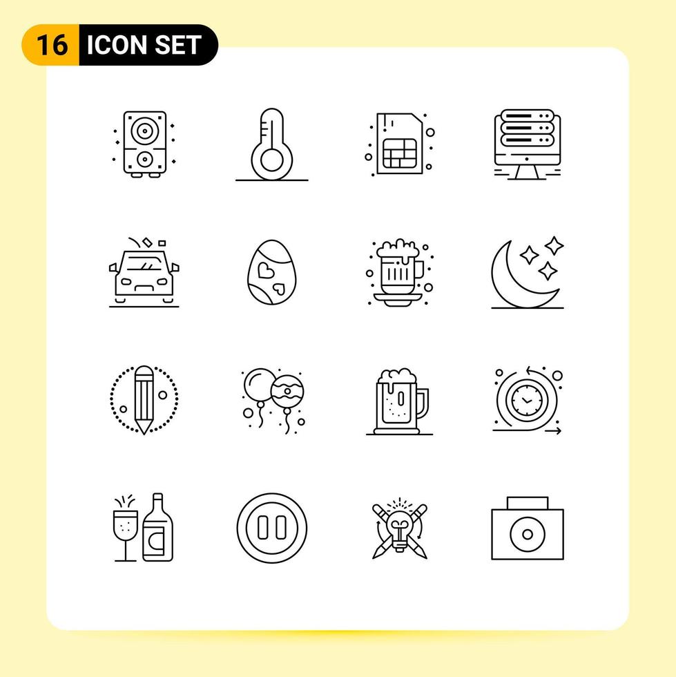 Universal Icon Symbols Group of 16 Modern Outlines of road danger mobile car hosting Editable Vector Design Elements