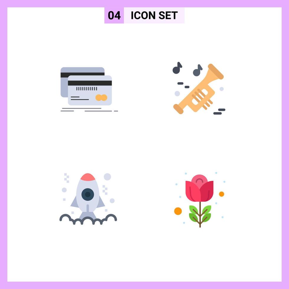 Group of 4 Modern Flat Icons Set for banking app debit music development Editable Vector Design Elements