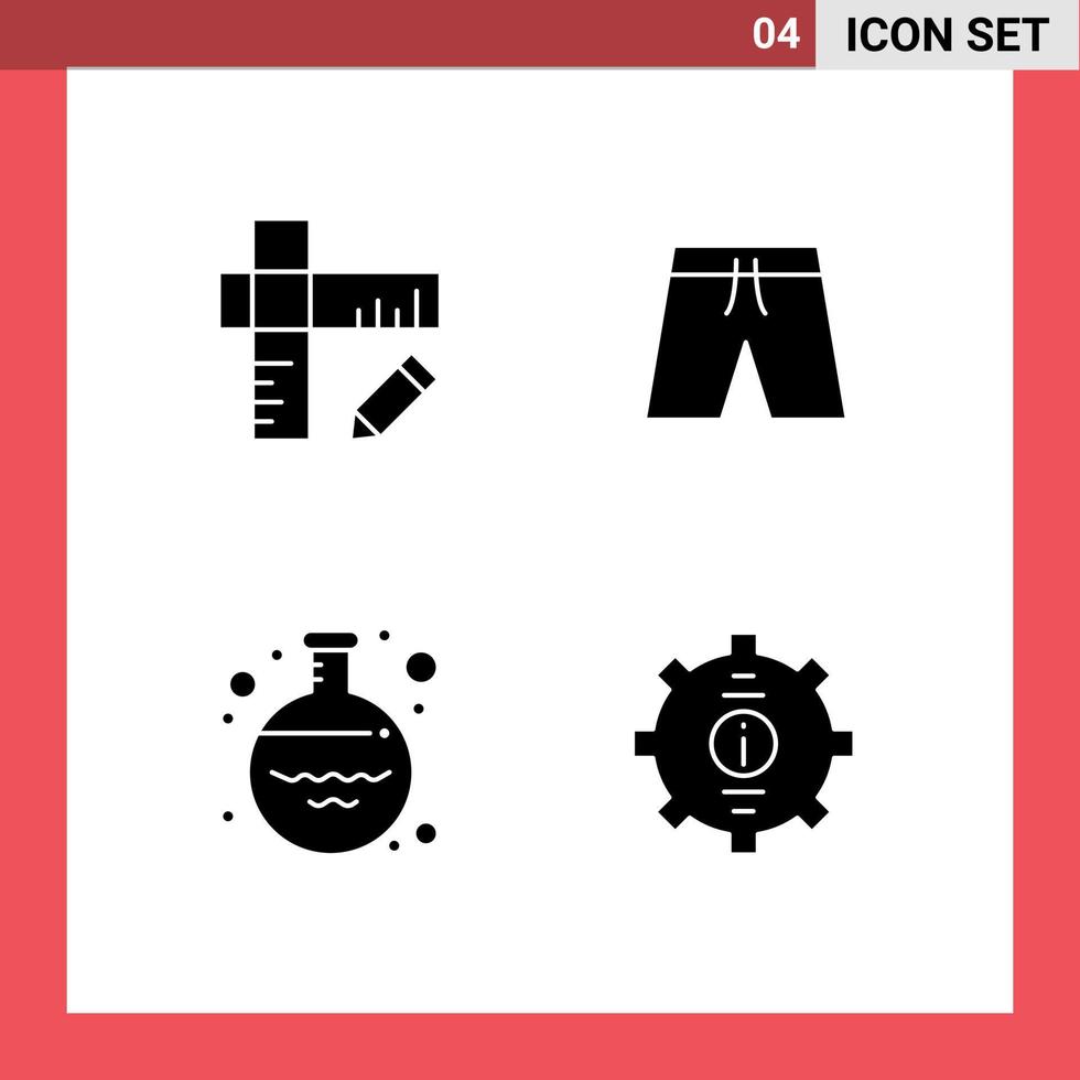 Mobile Interface Solid Glyph Set of 4 Pictograms of education pharmacy shorts short contact Editable Vector Design Elements