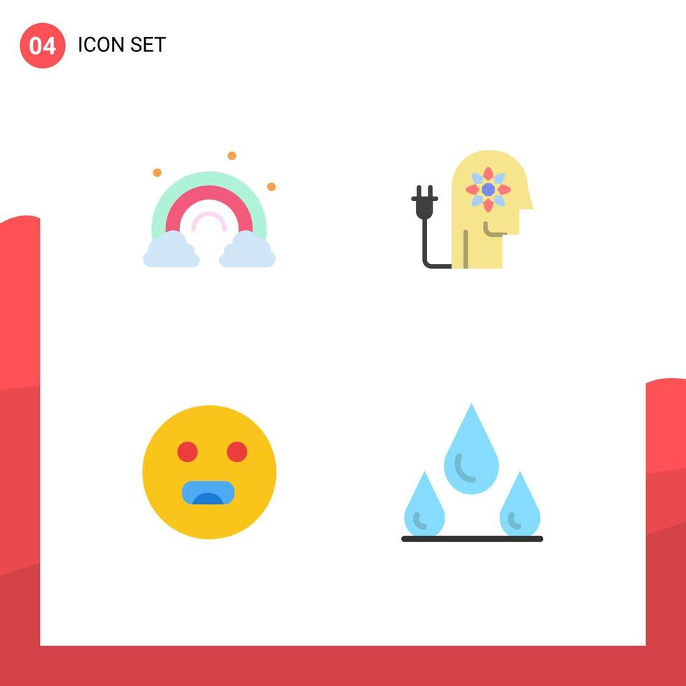 Set of 4 Vector Flat Icons on Grid for nature emojis wave boosting hungry Editable Vector Design Elements