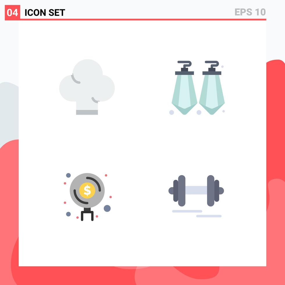 Universal Icon Symbols Group of 4 Modern Flat Icons of chef investment earrings finance dumbbell Editable Vector Design Elements