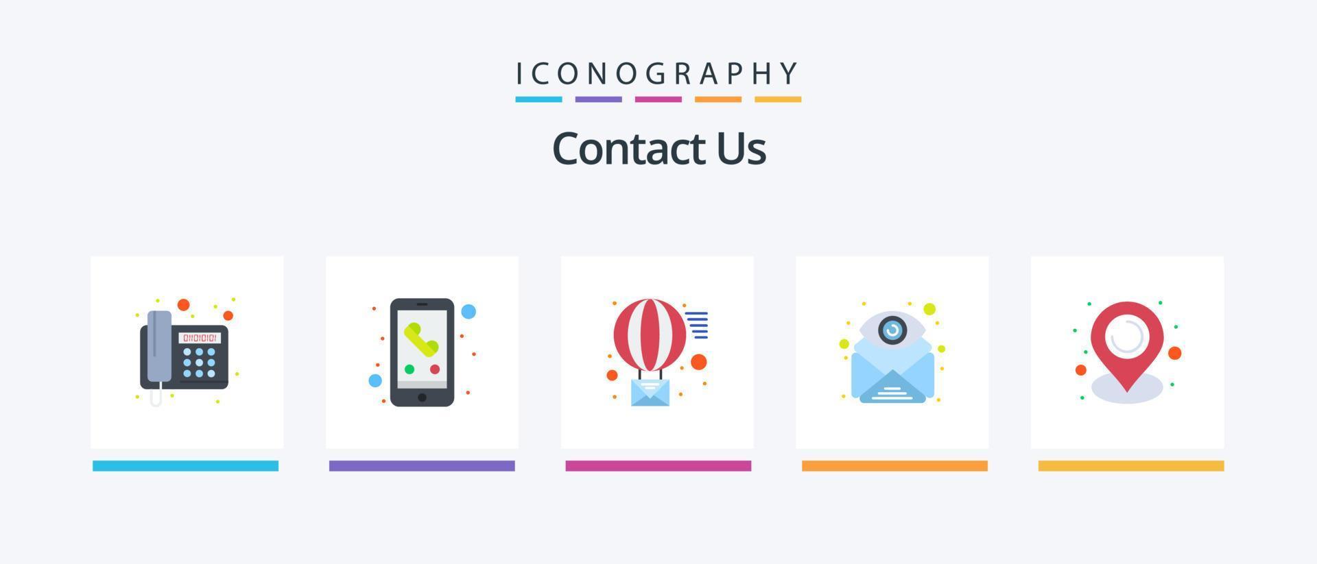 Contact Us Flat 5 Icon Pack Including location. find. email. eye. attachment. Creative Icons Design vector