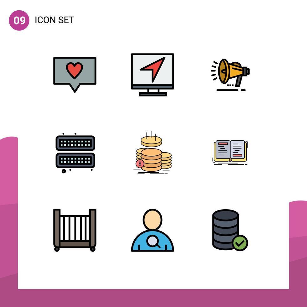 Modern Set of 9 Filledline Flat Colors and symbols such as finance tray speaker ice cold Editable Vector Design Elements