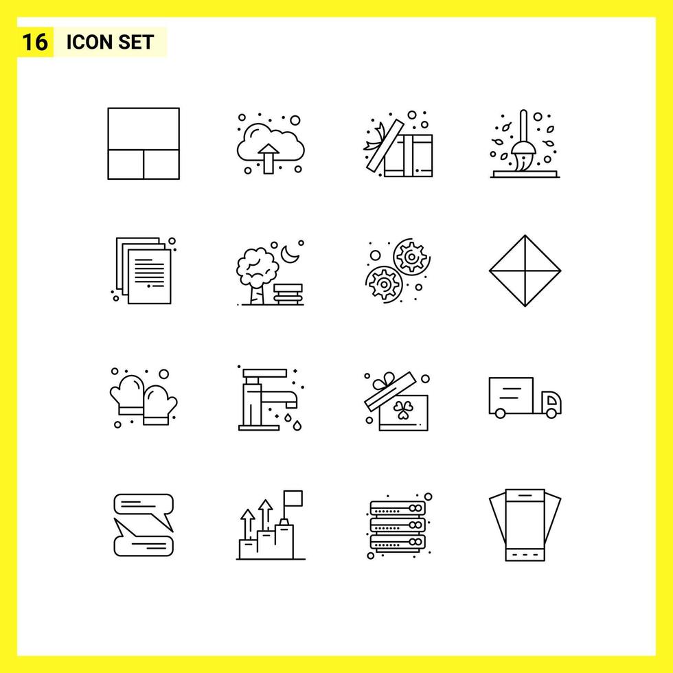 16 Thematic Vector Outlines and Editable Symbols of document back to school present rake fall Editable Vector Design Elements