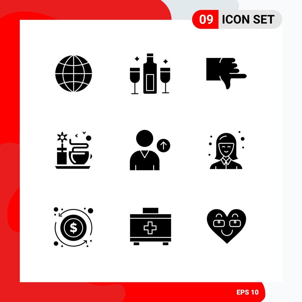 Solid Glyph Pack of 9 Universal Symbols of user avatar dislike hot tea cup Editable Vector Design Elements