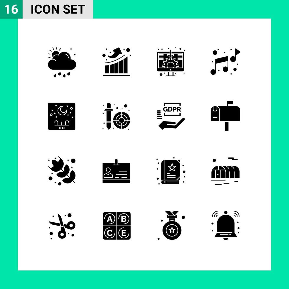 Pictogram Set of 16 Simple Solid Glyphs of lettering eid digital sound music Editable Vector Design Elements