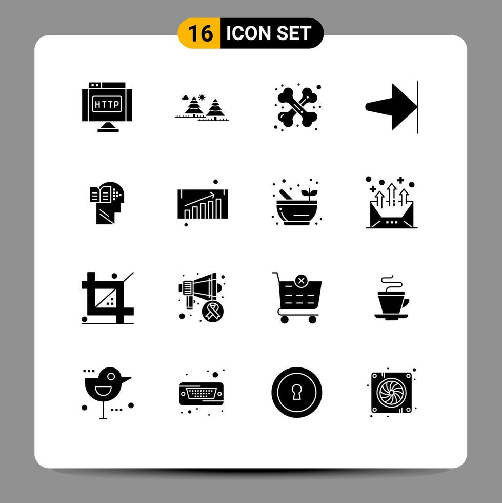 Editable Vector Line Pack of 16 Simple Solid Glyphs of book finish pines end traumatology Editable Vector Design Elements