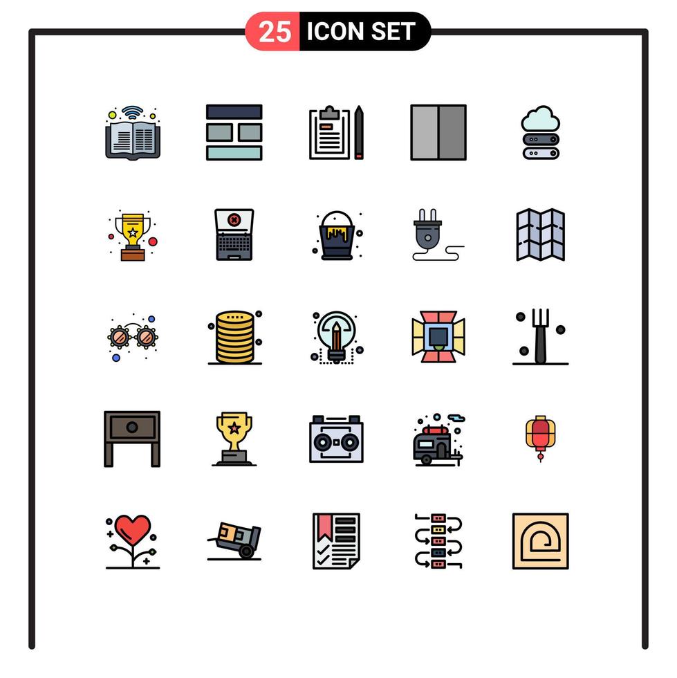 Group of 25 Filled line Flat Colors Signs and Symbols for data big clipboard layout plan Editable Vector Design Elements