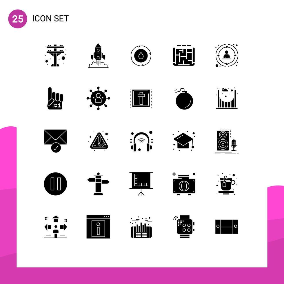 Pack of 25 Modern Solid Glyphs Signs and Symbols for Web Print Media such as management estate energy building architecture Editable Vector Design Elements