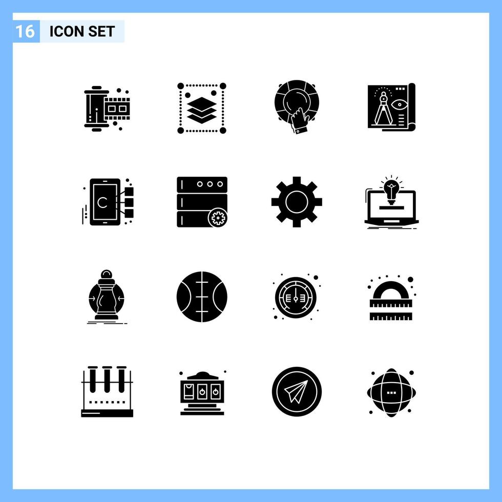 Pictogram Set of 16 Simple Solid Glyphs of blue print file emergency document lifebuoy Editable Vector Design Elements