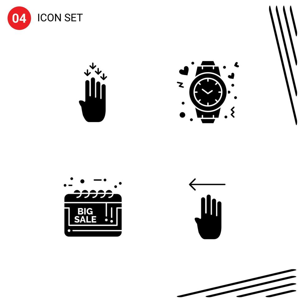 Set of 4 Modern UI Icons Symbols Signs for finger calendar down love grand sale Editable Vector Design Elements