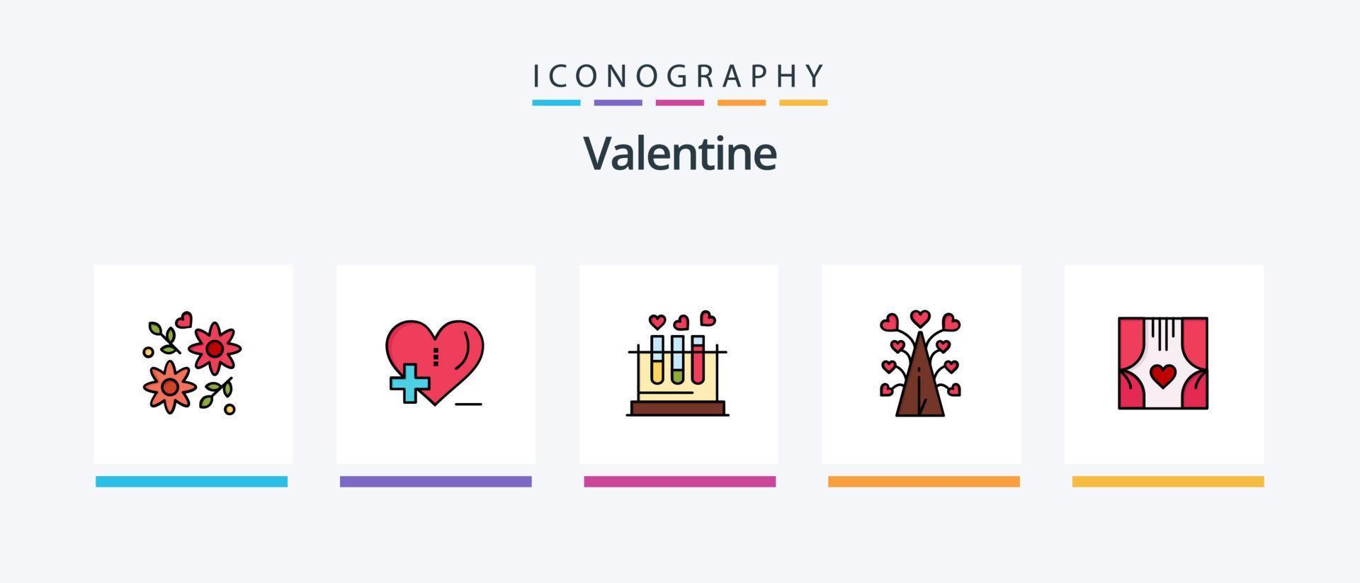 enamorado línea lleno 5 5 icono paquete incluso boleto. día. ventana. san valentin romance. creativo íconos diseño vector