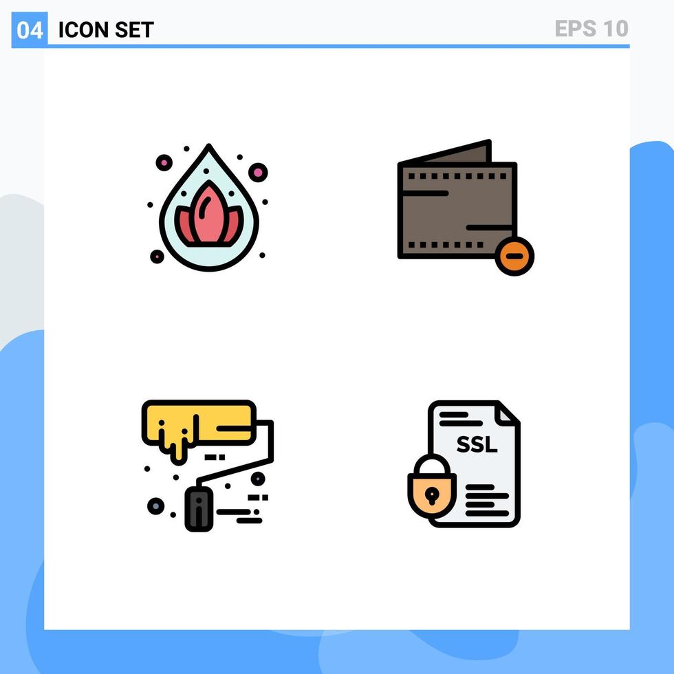 Mobile Interface Filledline Flat Color Set of 4 Pictograms of water roller commerce wallet banking Editable Vector Design Elements