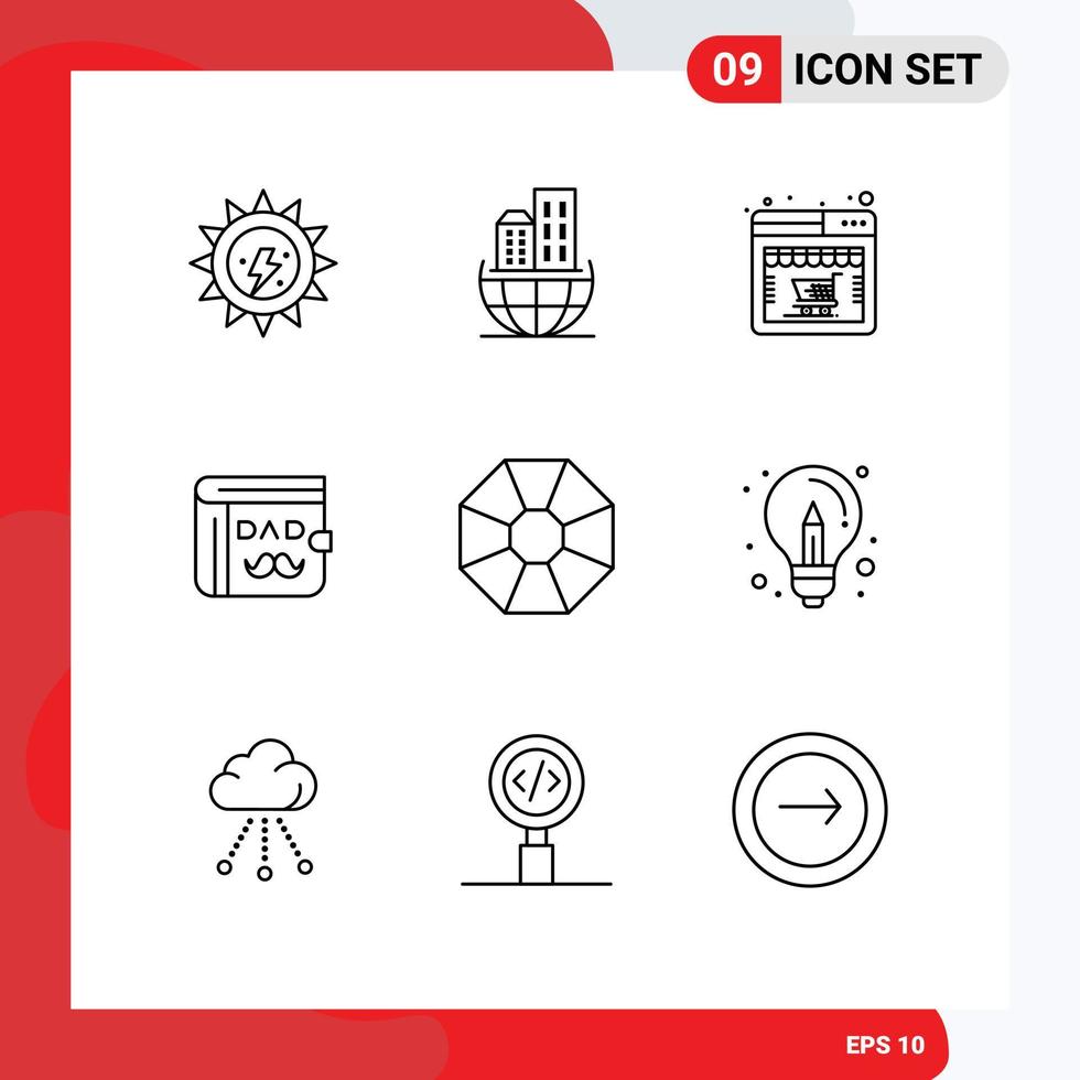 Group of 9 Outlines Signs and Symbols for jewel fathers day online father wallet Editable Vector Design Elements