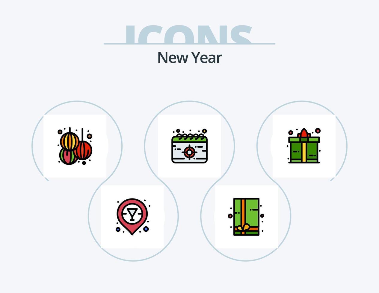 nuevo año línea lleno icono paquete 5 5 icono diseño. linterna. vodka. caja. espíritu. sorpresa vector