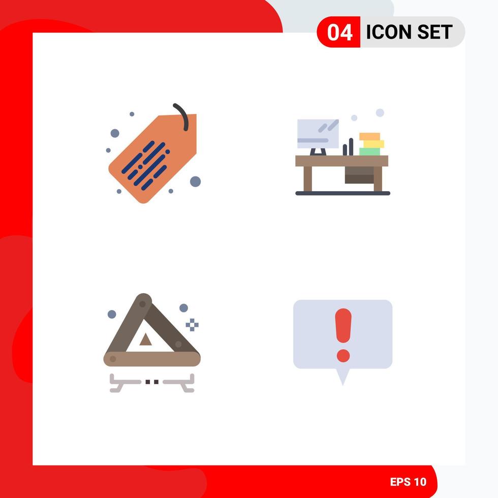 4 Thematic Vector Flat Icons and Editable Symbols of tag road table monitor alert Editable Vector Design Elements