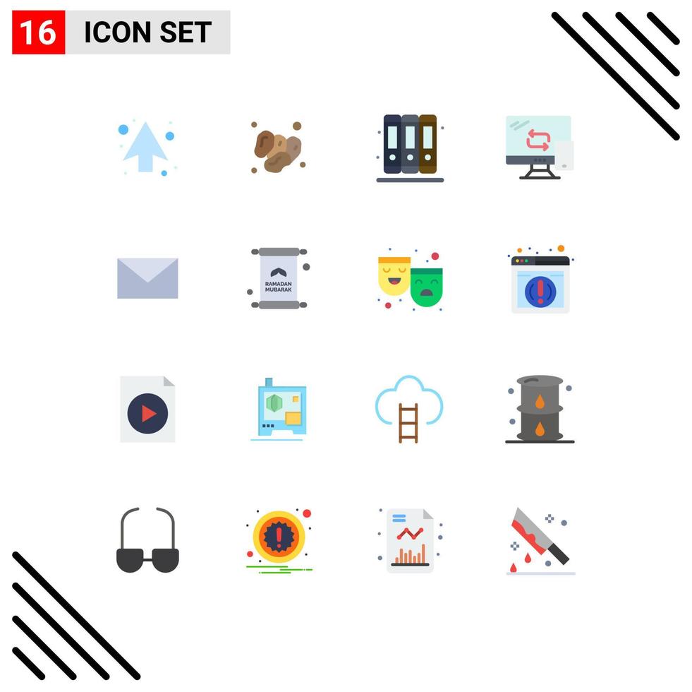 Mobile Interface Flat Color Set of 16 Pictograms of mail transfer food networking computing Editable Pack of Creative Vector Design Elements