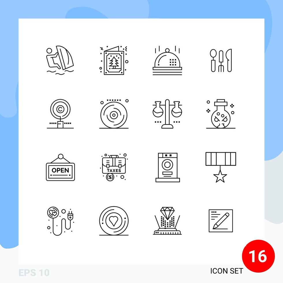 16 User Interface Outline Pack of modern Signs and Symbols of copyright travel invitation service cutlery Editable Vector Design Elements