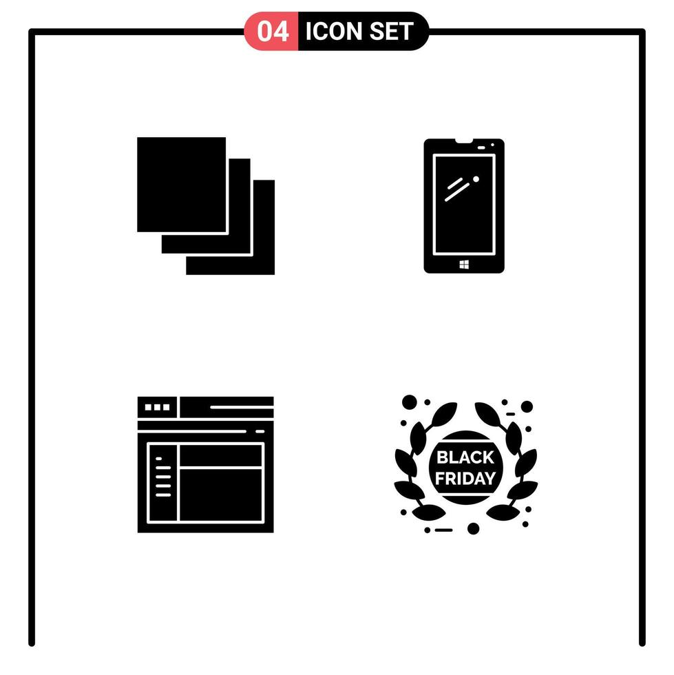 Pictogram Set of 4 Simple Solid Glyphs of cascade page phone android website Editable Vector Design Elements