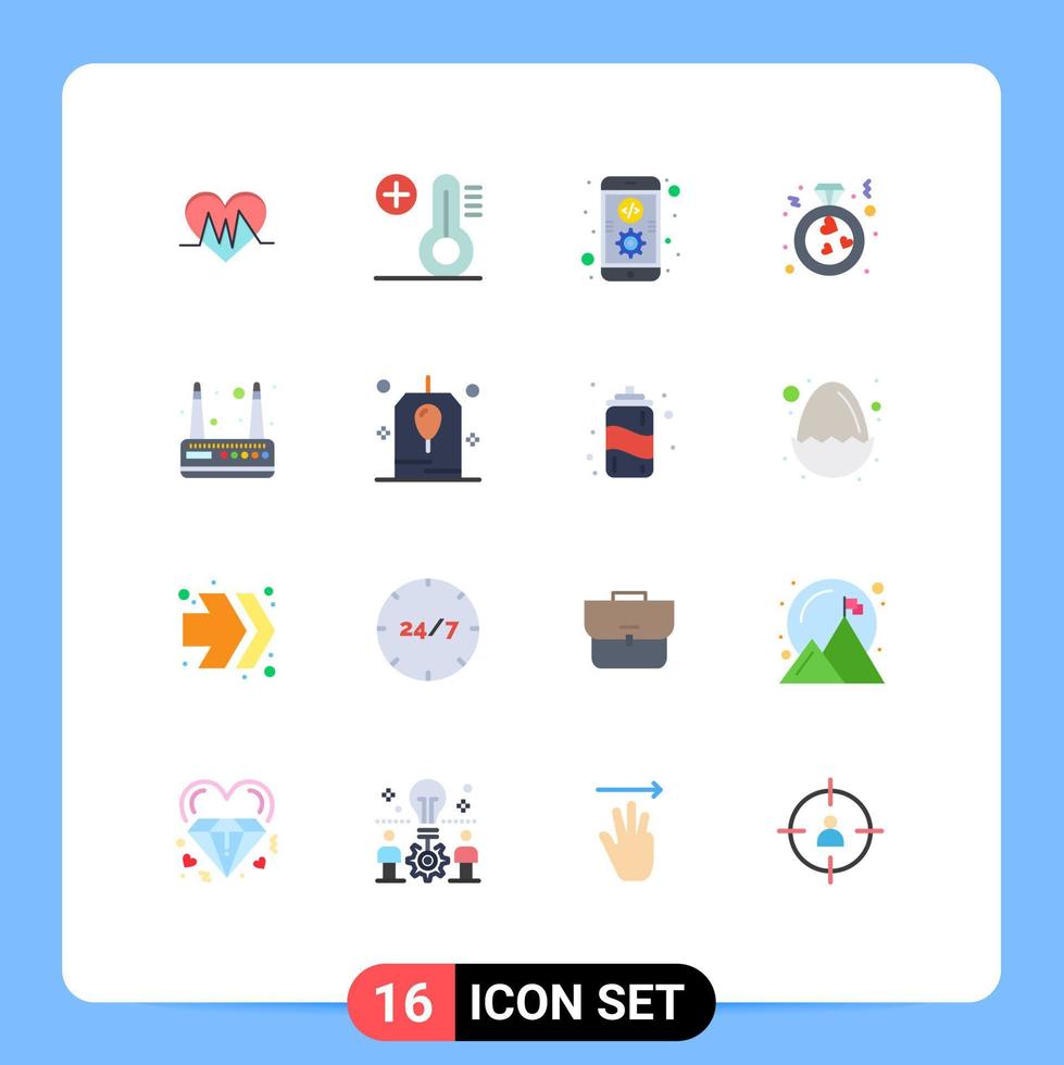 Flat Color Pack of 16 Universal Symbols of wifi modem coding proposal love Editable Pack of Creative Vector Design Elements