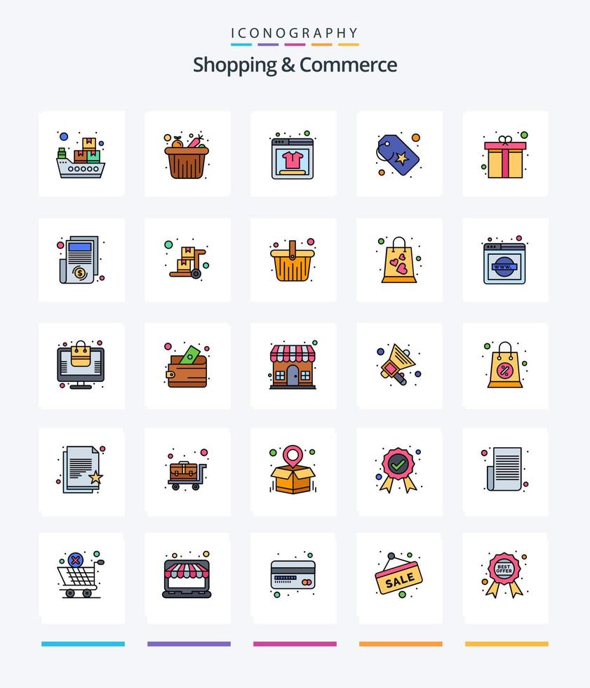 Creative Shopping And Commerce 25 Line FIlled icon pack  Such As reward. heart gift. online shopping. gift box. sale tag vector
