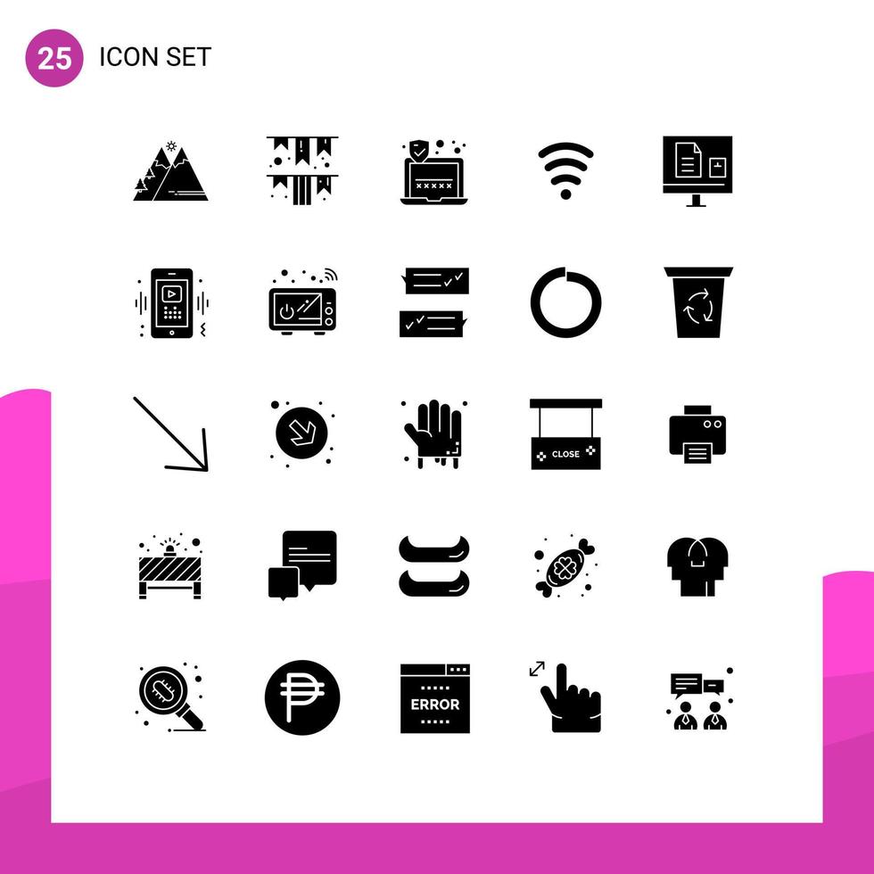 Set of 25 Vector Solid Glyphs on Grid for learn e irish day signal wifi Editable Vector Design Elements