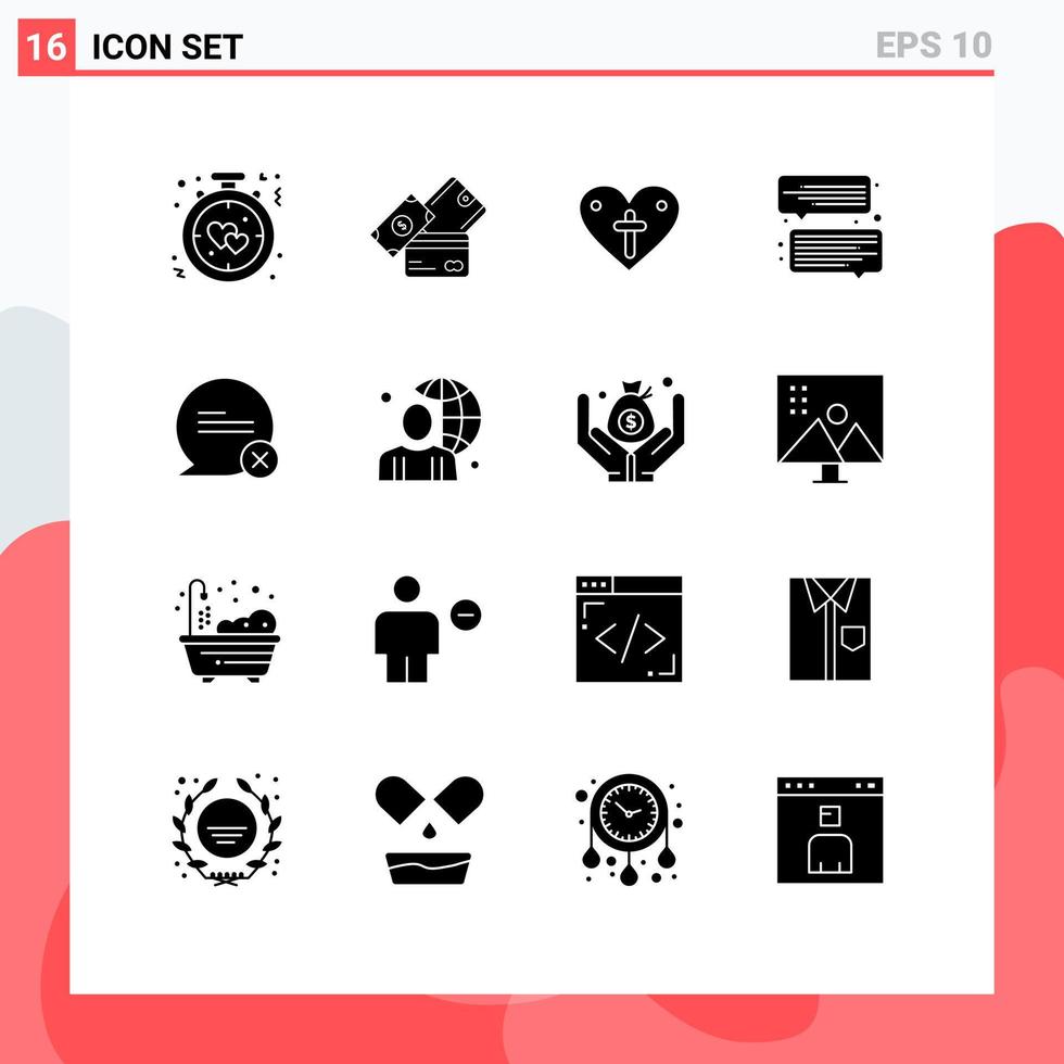 16 Universal Solid Glyph Signs Symbols of chat communication dollar chat easter Editable Vector Design Elements