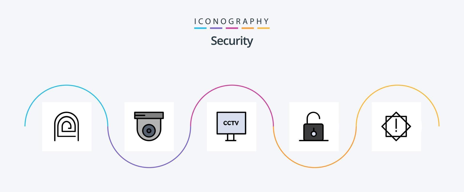 seguridad línea lleno plano 5 5 icono paquete incluso desbloquear. seguridad. cámara. candado. vídeo vector