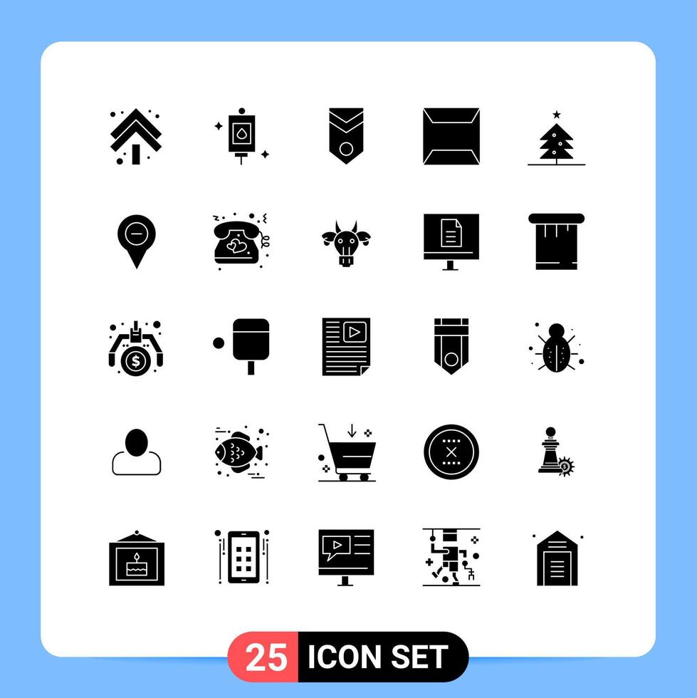 25 Universal Solid Glyph Signs Symbols of christmas sealed badge envelope stripes Editable Vector Design Elements