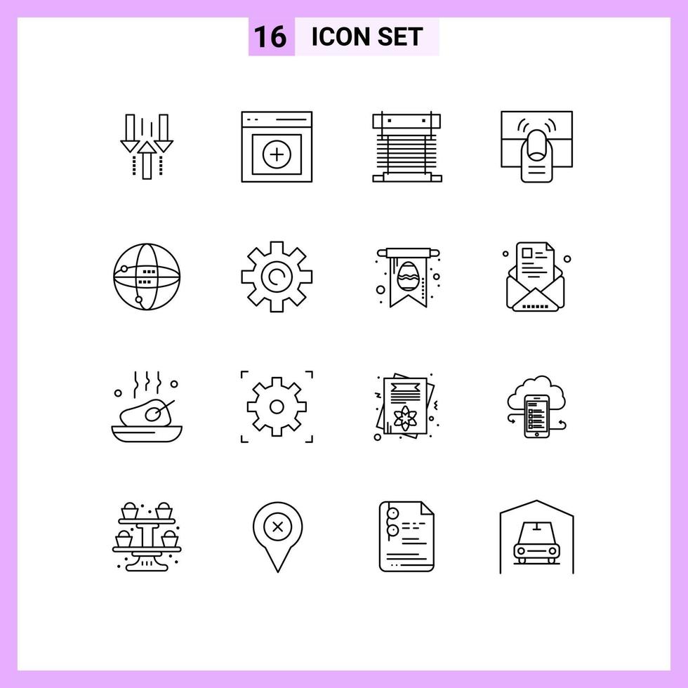 Pack of 16 Modern Outlines Signs and Symbols for Web Print Media such as one finger user click cpu Editable Vector Design Elements