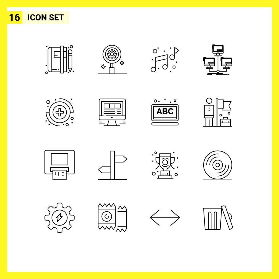 Set of 16 Vector Outlines on Grid for capture network setting connection database Editable Vector Design Elements