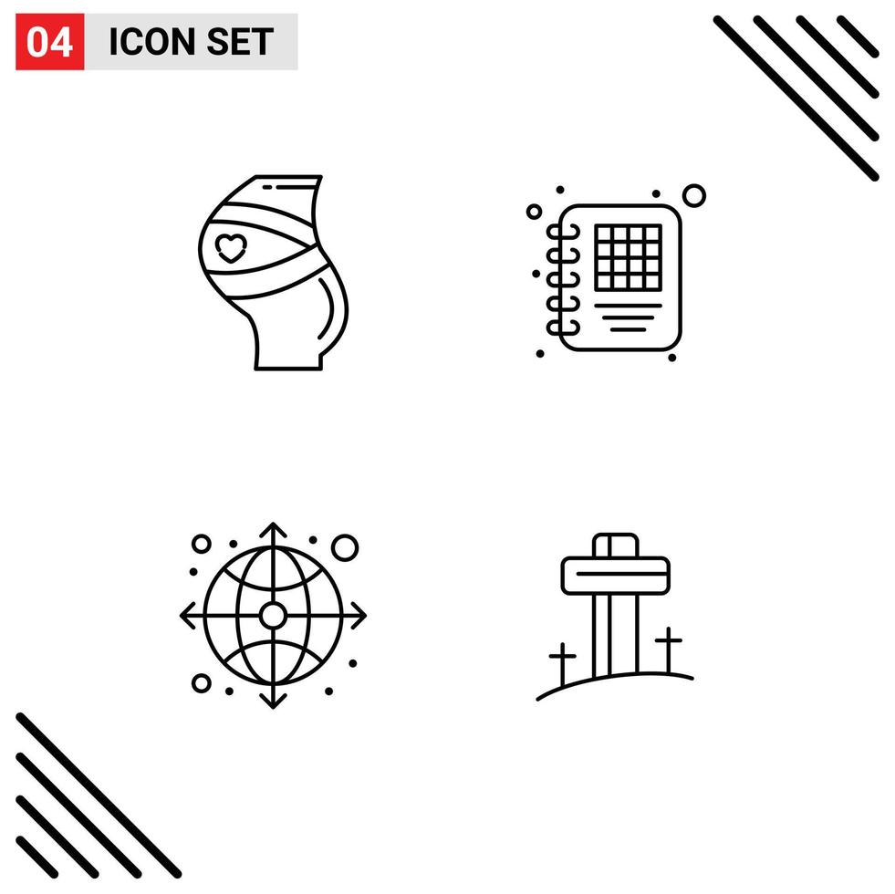 Universal Icon Symbols Group of 4 Modern Filledline Flat Colors of belt globe pregnant diary web Editable Vector Design Elements