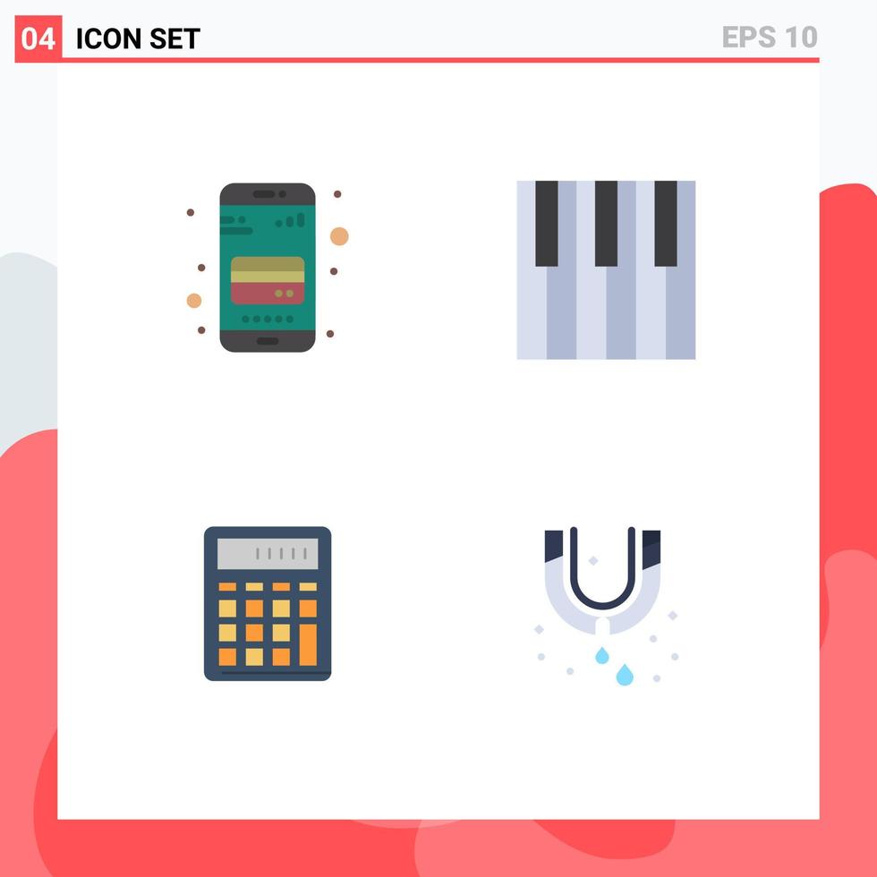 Group of 4 Modern Flat Icons Set for atm card calculator phone music business Editable Vector Design Elements