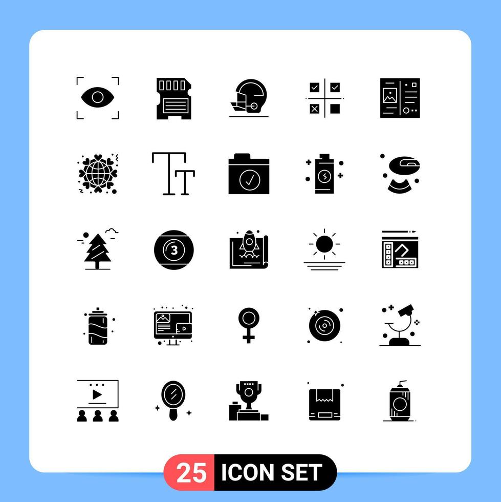 Pack of 25 creative Solid Glyphs of postcard production safety product management Editable Vector Design Elements