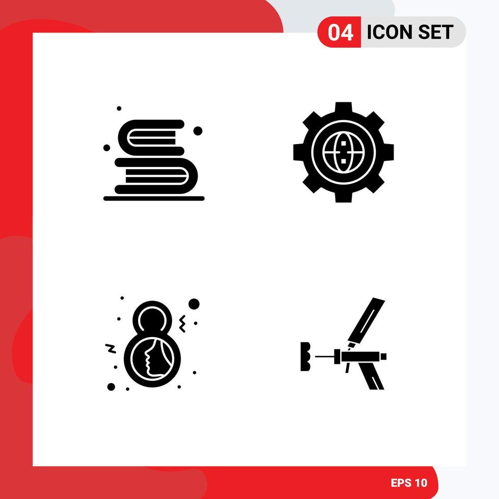 Mobile Interface Solid Glyph Set of 4 Pictograms of back to school gear library cogwheel eight Editable Vector Design Elements