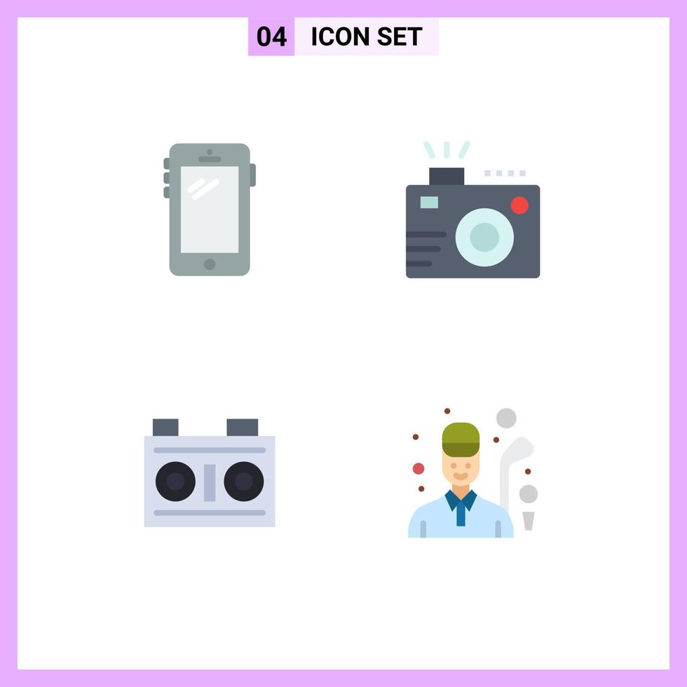 Mobile Interface Flat Icon Set of 4 Pictograms of phone summer huawei lens media Editable Vector Design Elements