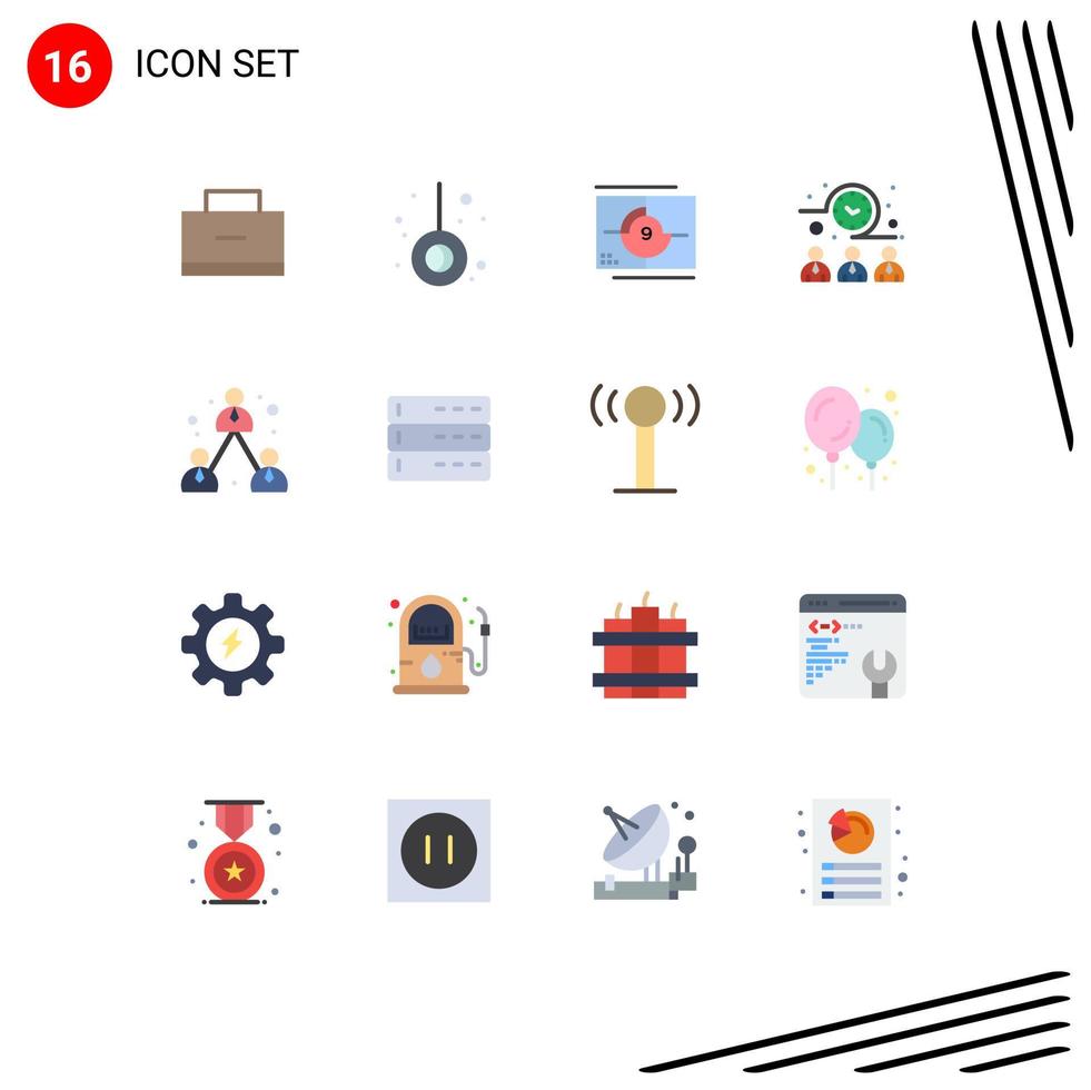 16 Universal Flat Color Signs Symbols of company workers movie time meeting Editable Pack of Creative Vector Design Elements