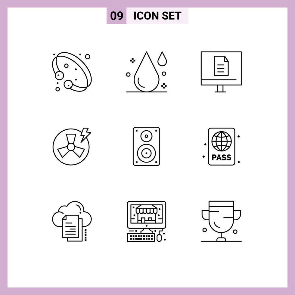 Set of 9 Vector Outlines on Grid for factory power water fan online Editable Vector Design Elements