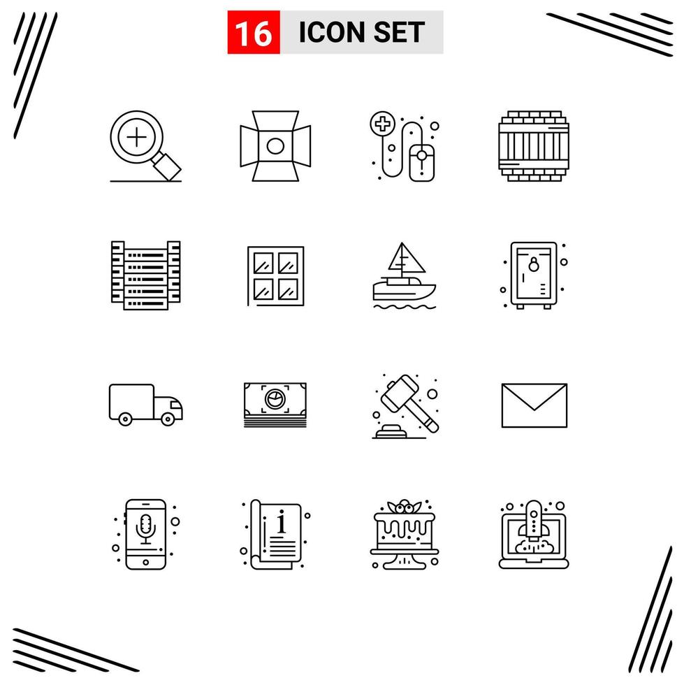 Set of 16 Modern UI Icons Symbols Signs for servers data pharmaceutical big data jail Editable Vector Design Elements